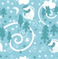 The original pattern of the sky and the stars, the magic forest and cute sleeping rabbit. For textiles, Wallpaper, covers, postcar Royalty Free Stock Photo